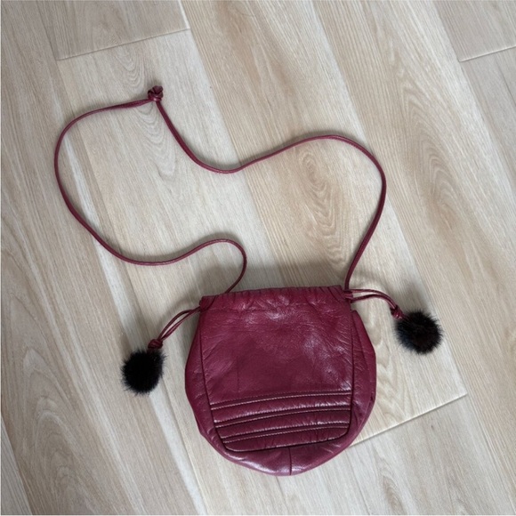 Loewe vintage Burgundy Leather Drawstring Crossbody Bag - Picture 2 of 7